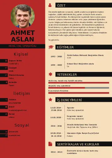 Vinç Operatörü Cv Örnekleri cv indir
